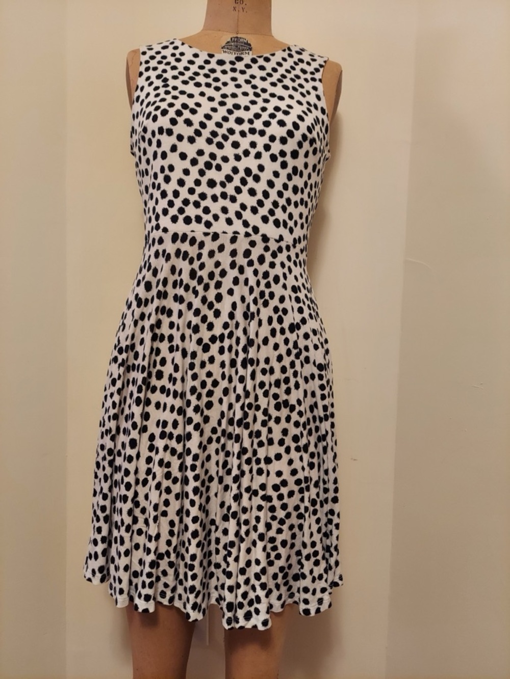 LOFT Black and White Polka Dot Sleeveless Midi Dress
